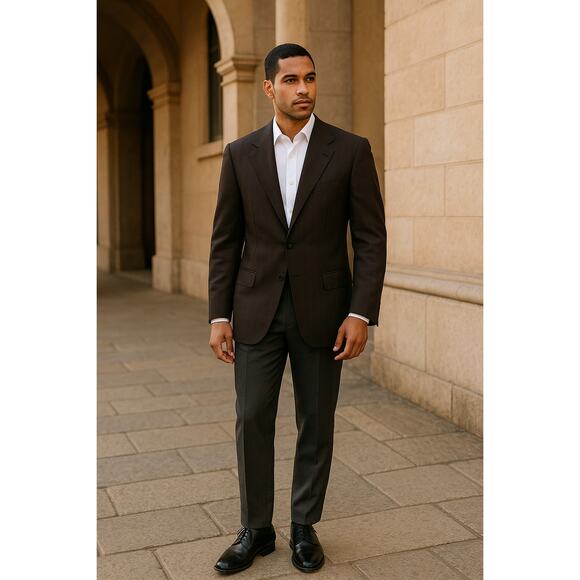 Enrico Isaia Blazer 50R Brown Pinstripe Wool Sport Coat Italy Hand Tailored - Picture 1 of 14